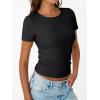 imageTrendy Queen Womens Short Sleeve Shirts Crewneck Ribbed Knit Slim Fitted TShirt Summer Basic Tee 2025 TopsBlack