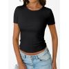 imageTrendy Queen Womens Short Sleeve Shirts Crewneck Ribbed Knit Slim Fitted TShirt Summer Basic Tee 2025 TopsBlack