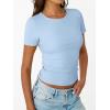 imageTrendy Queen Womens Short Sleeve Shirts Crewneck Ribbed Knit Slim Fitted TShirt Summer Basic Tee 2025 TopsBlue