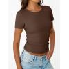 imageTrendy Queen Womens Short Sleeve Shirts Crewneck Ribbed Knit Slim Fitted TShirt Summer Basic Tee 2025 TopsBrown