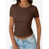 imageTrendy Queen Womens Short Sleeve Shirts Crewneck Ribbed Knit Slim Fitted TShirt Summer Basic Tee 2025 TopsBrown