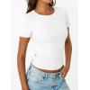 imageTrendy Queen Womens Short Sleeve Shirts Crewneck Ribbed Knit Slim Fitted TShirt Summer Basic Tee 2025 TopsWhite