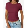 imageTrendy Queen Womens Short Sleeve Shirts Crewneck Ribbed Knit Slim Fitted TShirt Summer Basic Tee 2025 TopsWine