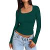 imageTrendy Queen Womens Long Sleeve Shirts Crop Tops Fall Fashion 2025 Square Neck Going Out Basics Tees Y2k ClothesDark Green