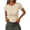 imageTrendy Queen Womens Short Sleeve Shirts Crewneck Ribbed Knit Slim Fitted TShirt Summer Basic Tee 2025 TopsBeige