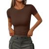 imageTrendy Queen Womens Short Sleeve Shirts Crewneck Ribbed Knit Slim Fitted TShirt Summer Basic Tee 2025 TopsBrown