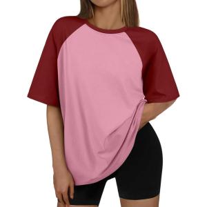 imageTrendy Queen Oversized Short Sleeve T Shirts for Women Workout Casual Summer Tops Loose Fit Cute Basic TeesRedpink