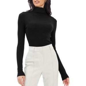 imageTrendy Queen Womens Mock Turtleneck Long Sleeve Shirts Fall Fashion Basic Layering Slim Fit Soft Thermal Underwear TopsBlack