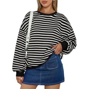imageTrendy Queen Womens Oversized Crewneck Striped Sweatshirt