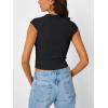 imageTrendy Queen Womens Cap Sleeve Shirts Ribbed Knit Summer Top 2025 Basic Cute Y2k Tee Crop ClothesBlack