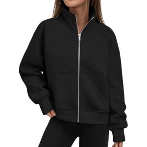 imageTrendy Queen Womens Zip Up Hoodies Oversized Crewneck Sweatshirts Casual Jackets Y2k Clothes Fall Fashion Outfits 2025Black