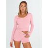 imageTrendy Queen Womens Two Piece Sets Lounge 2 Piece Outfits Ribbed Knit Shorts and Long Sleeve Button Down Top Tracksuit 2024Pink