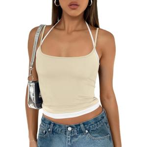imageTrendy Queen Womens Camisole Y2K Tops Adjustable Spaghetti Strap Tank Tops Cute Going Out Crop Tops Summer Blouses BlackApricot