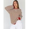 imageTrendy Queen Oversized Sweatshirt for Women 2025 Summer Crewneck Striped Long Sleeve Shirts Hoodies Cute Top Y2K OutfitsBrownwhite01