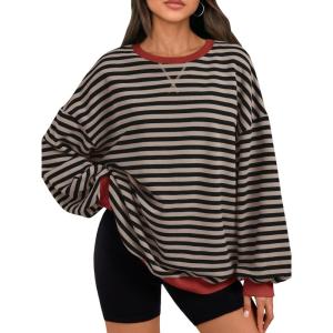 imageTrendy Queen Oversized Sweatshirt for Women 2025 Summer Crewneck Striped Long Sleeve Shirts Hoodies Cute Top Y2K OutfitsBlackkhaki