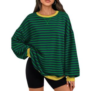 imageTrendy Queen Oversized Sweatshirt for Women 2025 Summer Crewneck Striped Long Sleeve Shirts Hoodies Cute Top Y2K OutfitsBluegreen