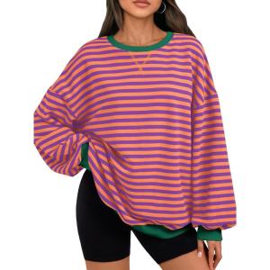 imageTrendy Queen Oversized Sweatshirt for Women 2025 Summer Crewneck Striped Long Sleeve Shirts Hoodies Cute Top Y2K OutfitsPurpleyellow