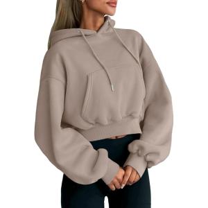 imageTrendy Queen Womens Cute Cropped Hoodies Y2k Long Sleeve Sweatshirts Fall Fashion Outfits Winter Sweater Clothes 2025Coffee Grey