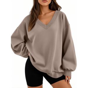 imageTrendy Queen Womens Oversized Sweatshirts Fall Fashion V Neck Hoodies Loose Fit Winter Outfits Teen Girl Clothes 2025Coffeegrey