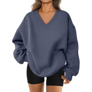imageTrendy Queen Womens Oversized Sweatshirts Fall Fashion V Neck Hoodies Loose Fit Winter Outfits Teen Girl Clothes 2025Greyblue