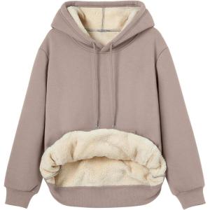 imageTrendy Queen Womens Winter Fleece Sherpa Lined Hoodie Casual Warm Long Sleeve Pullover SweatshirtCoffee Grey