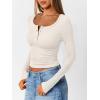 imageTrendy Queen Long Sleeve Shirts for Women Henley Ribbed Fall Tops Dressy Business Casual Teen Girl Winter Cute Basic TeesBeige