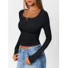 imageTrendy Queen Long Sleeve Shirts for Women Henley Ribbed Fall Tops Dressy Business Casual Teen Girl Winter Cute Basic TeesBlack