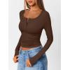 imageTrendy Queen Long Sleeve Shirts for Women Henley Ribbed Fall Tops Dressy Business Casual Teen Girl Winter Cute Basic TeesBrown