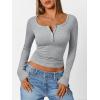imageTrendy Queen Long Sleeve Shirts for Women Henley Ribbed Fall Tops Dressy Business Casual Teen Girl Winter Cute Basic TeesHeather Grey