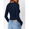 imageTrendy Queen Long Sleeve Shirts for Women Henley Ribbed Fall Tops Dressy Business Casual Teen Girl Winter Cute Basic TeesNavy Blue