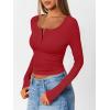 imageTrendy Queen Long Sleeve Shirts for Women Henley Ribbed Fall Tops Dressy Business Casual Teen Girl Winter Cute Basic TeesRed