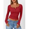 imageTrendy Queen Long Sleeve Shirts for Women Henley Ribbed Fall Tops Dressy Business Casual Teen Girl Winter Cute Basic TeesRed