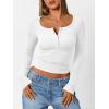imageTrendy Queen Long Sleeve Shirts for Women Henley Ribbed Fall Tops Dressy Business Casual Teen Girl Winter Cute Basic TeesWhite