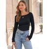 imageTrendy Queen Women Long Sleeve Shirts Ribbed Tops Boat Neck Underscrub Basic Casual Cute Tight Tees Fall Fashion Clothes 2025Black