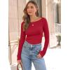 imageTrendy Queen Women Long Sleeve Shirts Ribbed Tops Boat Neck Underscrub Basic Casual Cute Tight Tees Fall Fashion Clothes 2025Red