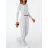 imageTrendy Queen Womens 2 Piece Matching Lounge Set Long Sleeve Slightly Crop Top Wide Leg Pants Casual Sweatsuit