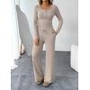 imageTrendy Queen Womens 2 Piece Matching Lounge Sets Fall Fashion Outfits Henley Neck Sweater Top Wide Leg Pants Sweat Suits