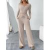 imageTrendy Queen Womens 2 Piece Matching Lounge Sets Fall Fashion Outfits Henley Neck Sweater Top Wide Leg Pants Sweat Suits