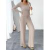 imageTrendy Queen Womens 2 Piece Matching Lounge Sets Fall Fashion Outfits Henley Neck Sweater Top Wide Leg Pants Sweat Suits