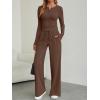 imageTrendy Queen Womens 2 Piece Matching Lounge Sets Fall Fashion Two Pieces Sweat Outfits Long Sleeve Wide Leg Pants TracksuitsCoffee