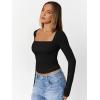 imageTrendy Queen Womens Double Lined Square Neck Long Sleeve Slightly Crop Slim Fit Tops Casual Layer Basic Tee Shirts 2025Black