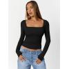 imageTrendy Queen Womens Double Lined Square Neck Long Sleeve Slightly Crop Slim Fit Tops Casual Layer Basic Tee Shirts 2025Black