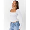 imageTrendy Queen Womens Double Lined Square Neck Long Sleeve Slightly Crop Slim Fit Tops Casual Layer Basic Tee Shirts 2025White