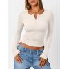imageTrendy Queen Womens Long Sleeve Shirts 2025 Henley Casual Fall Outfits Fitted Cotton Tops Ribbed Fashion Basic TeesBeige