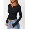 imageTrendy Queen Womens Long Sleeve Shirts 2025 Henley Casual Fall Outfits Fitted Cotton Tops Ribbed Fashion Basic TeesBlack