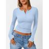 imageTrendy Queen Womens Long Sleeve Shirts 2025 Henley Casual Fall Outfits Fitted Cotton Tops Ribbed Fashion Basic TeesBlue