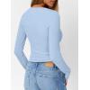 imageTrendy Queen Womens Long Sleeve Shirts 2025 Henley Casual Fall Outfits Fitted Cotton Tops Ribbed Fashion Basic TeesBlue