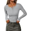 imageTrendy Queen Womens Long Sleeve Shirts 2025 Henley Casual Fall Outfits Fitted Cotton Tops Ribbed Fashion Basic TeesGrey