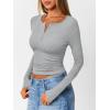 imageTrendy Queen Womens Long Sleeve Shirts 2025 Henley Casual Fall Outfits Fitted Cotton Tops Ribbed Fashion Basic TeesGrey