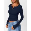 imageTrendy Queen Womens Long Sleeve Shirts 2025 Henley Casual Fall Outfits Fitted Cotton Tops Ribbed Fashion Basic TeesNavyblue